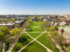 An aerial view of the Main Quad showing Foellinger and the South Quad in the spring. 
